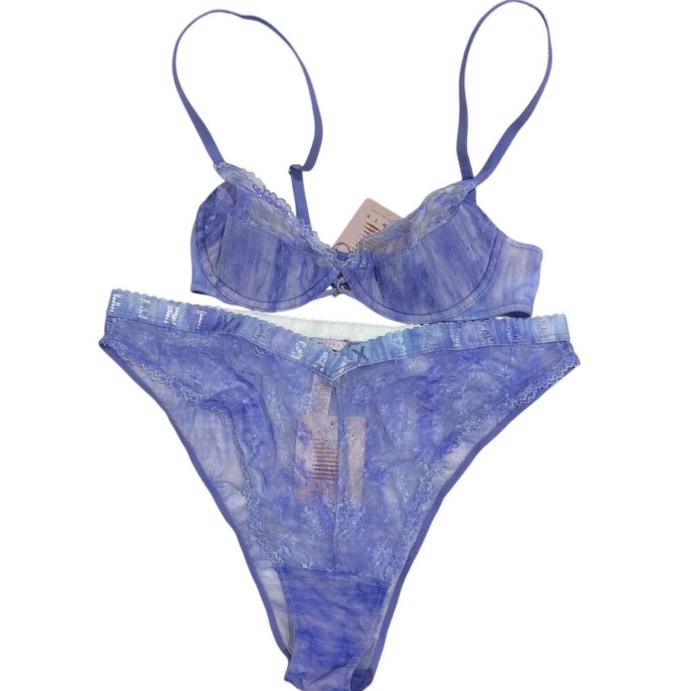 Savage X Fenty Purple Set - Curvy Lace Undie 2X  &  Lace Half Cup Bra 32C
